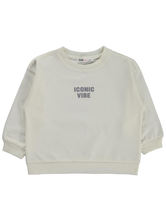 Civil Kız Çocuk Basic Sweatshirt | 2 İp Uzun Kol Bisiklet Yaka | Okul Kreş ve Günlük Kullanım - Ekru