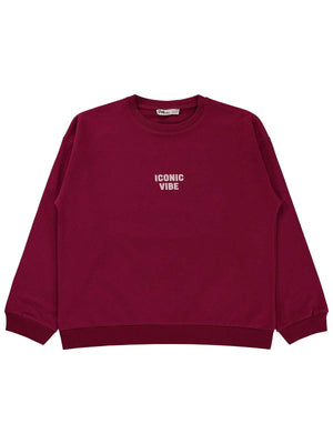 Civil Kız Çocuk Basic Sweatshirt | 2 İp Uzun Kol Bisiklet Yaka | Okul Kreş ve Günlük Kullanım - Bordo