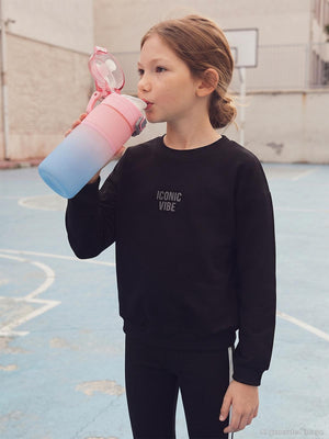 Civil Kız Çocuk Basic Sweatshirt | 2 İp Uzun Kol Bisiklet Yaka | Okul Kreş ve Günlük Kullanım - Siyah