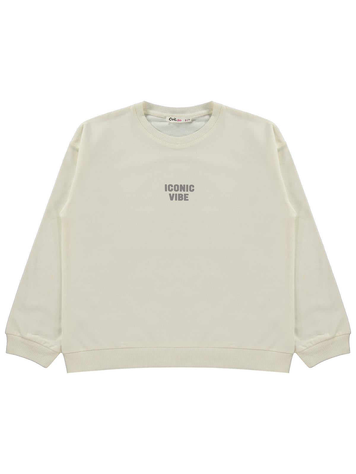 Civil Kız Çocuk Basic Sweatshirt | 2 İp Uzun Kol Bisiklet Yaka | Okul Kreş ve Günlük Kullanım - Ekru