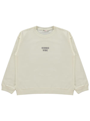 Civil Kız Çocuk Basic Sweatshirt | 2 İp Uzun Kol Bisiklet Yaka | Okul Kreş ve Günlük Kullanım - Ekru