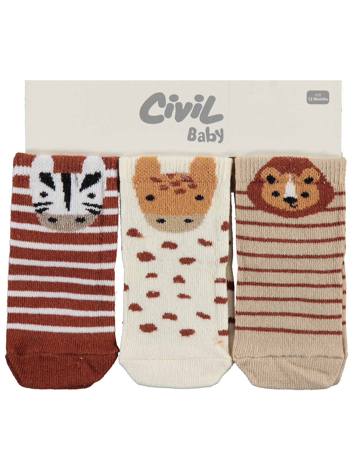 Civil Baby Animal 3'lü 6- Bebek Erkek Çorap Set