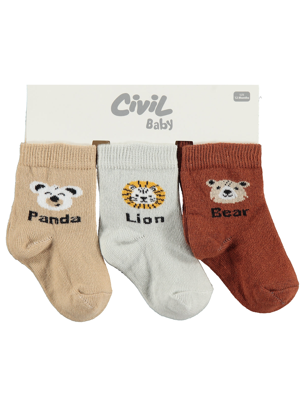 Civil Baby Panda 3'lü 6- Bebek Erkek Çorap Set