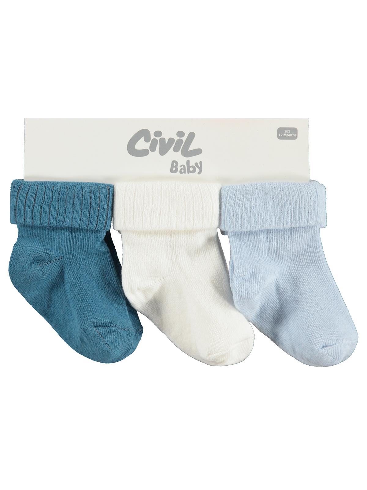 Civil Baby Basic Kıvrık 3'lü 6- Bebek Erkek Çorap Set
