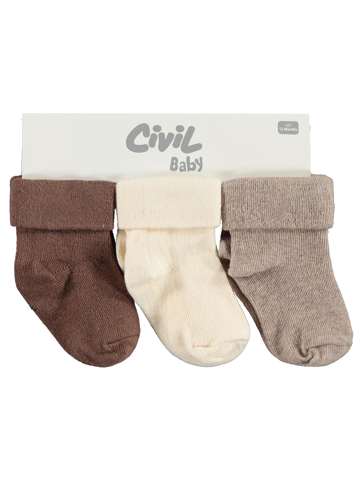 Civil Baby Basic Soft Kıvrık 3'lü 6- Bebek Erkek Çorap Set