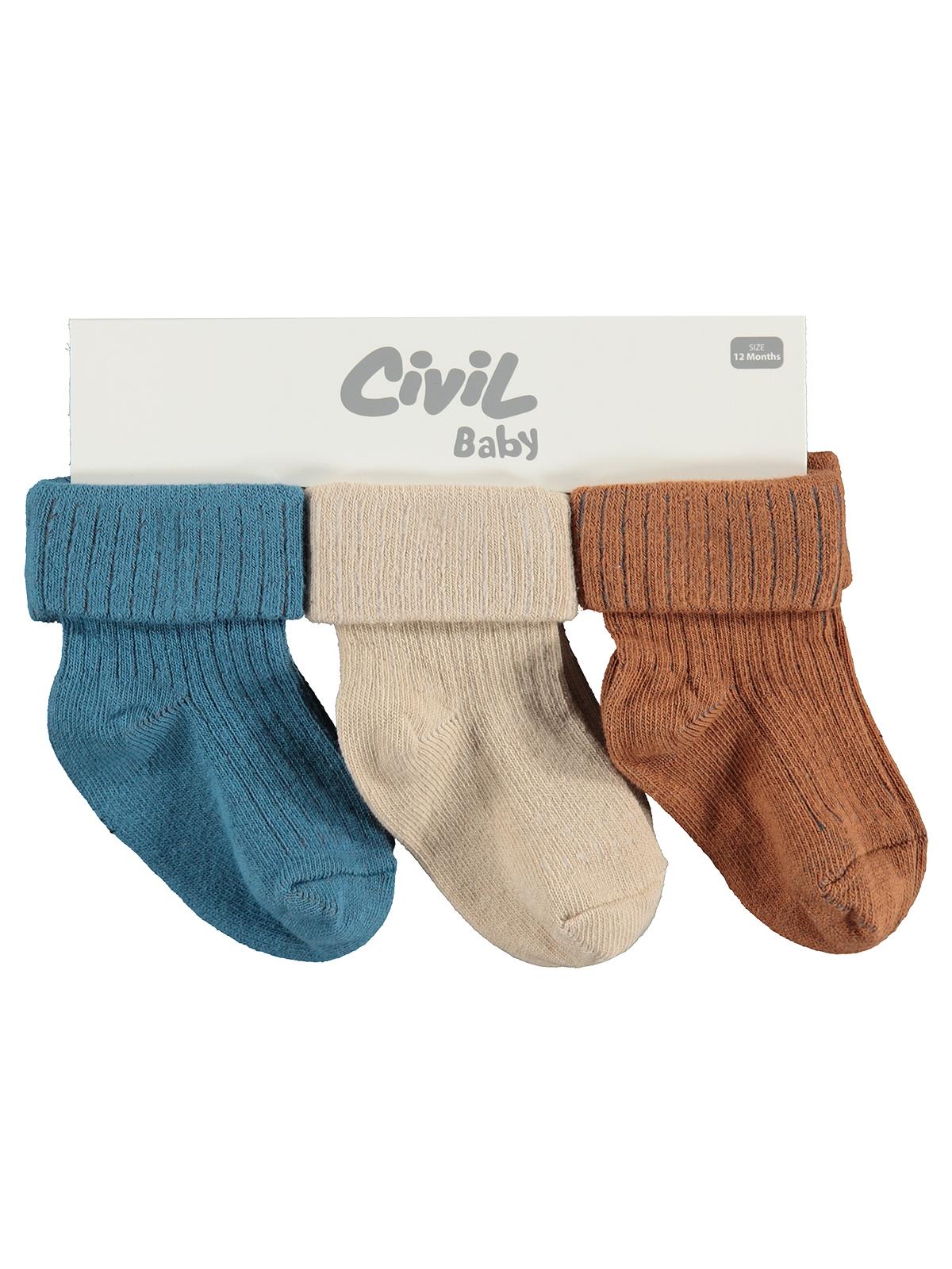 Civil Baby Premium Basic Kıvrık 3'lü 6-18 Ay Bebek Erkek Çorap Set