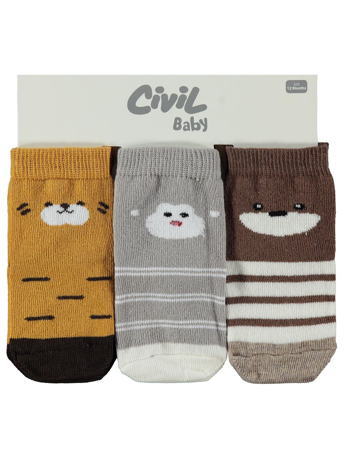 Civil Baby Face Animal 3'lü 6- Bebek Erkek Çorap Set
