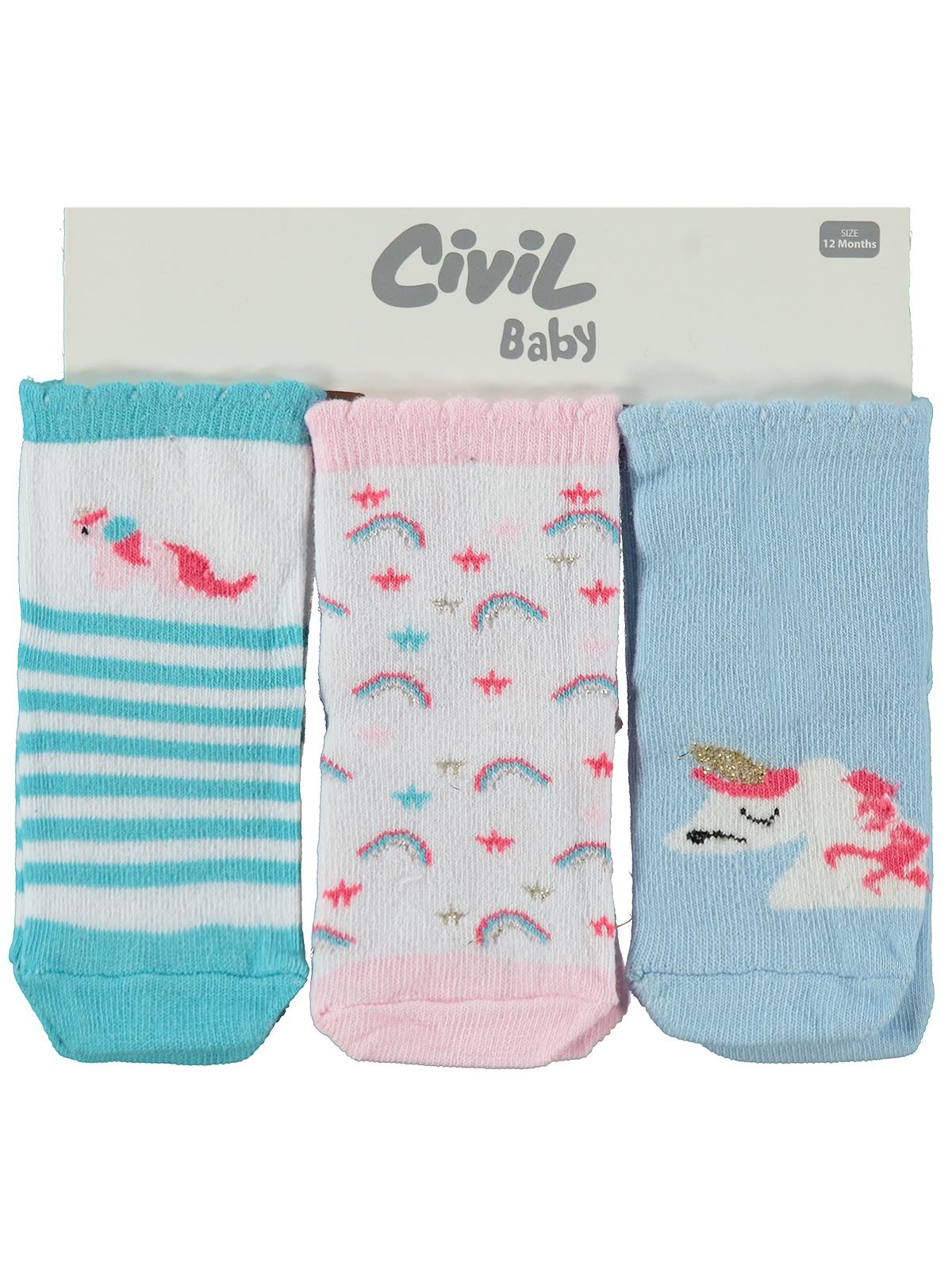 Civil Baby Unicorn 3'lü 6- Bebek Kız Çorap Set
