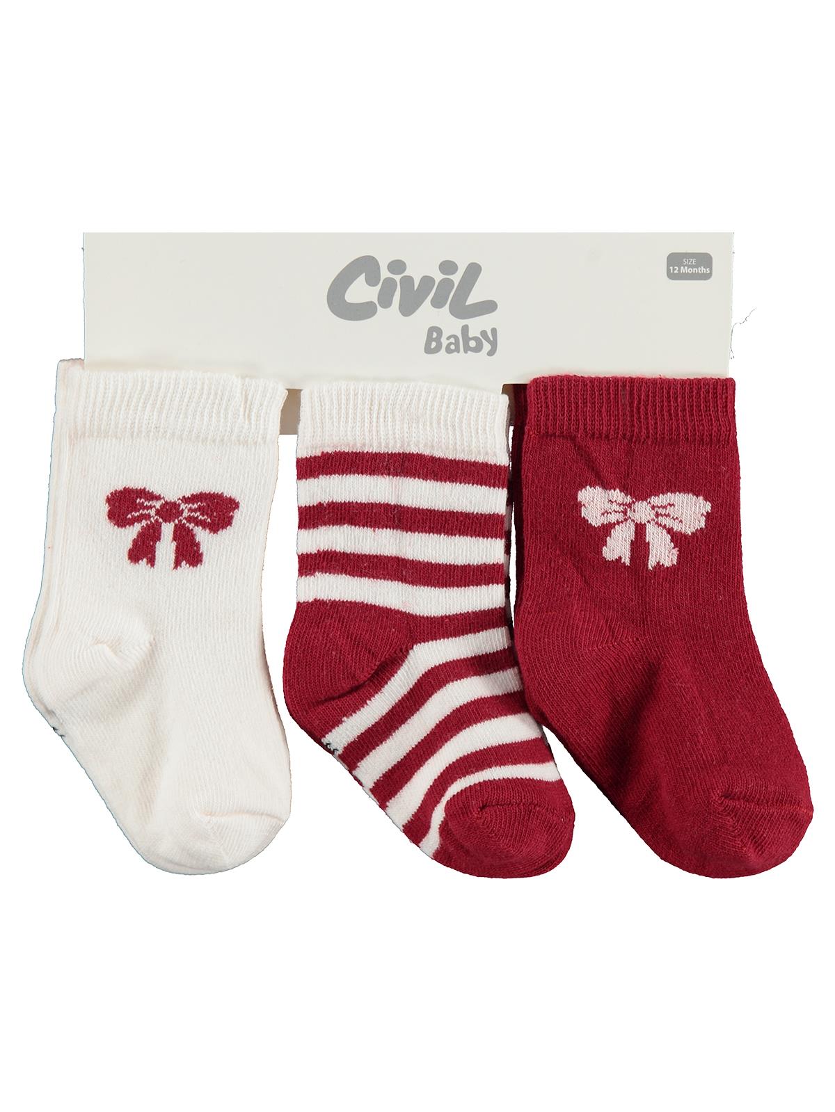 Civil Baby Kurdale 3'lü 6- Bebek Kız Çorap Set
