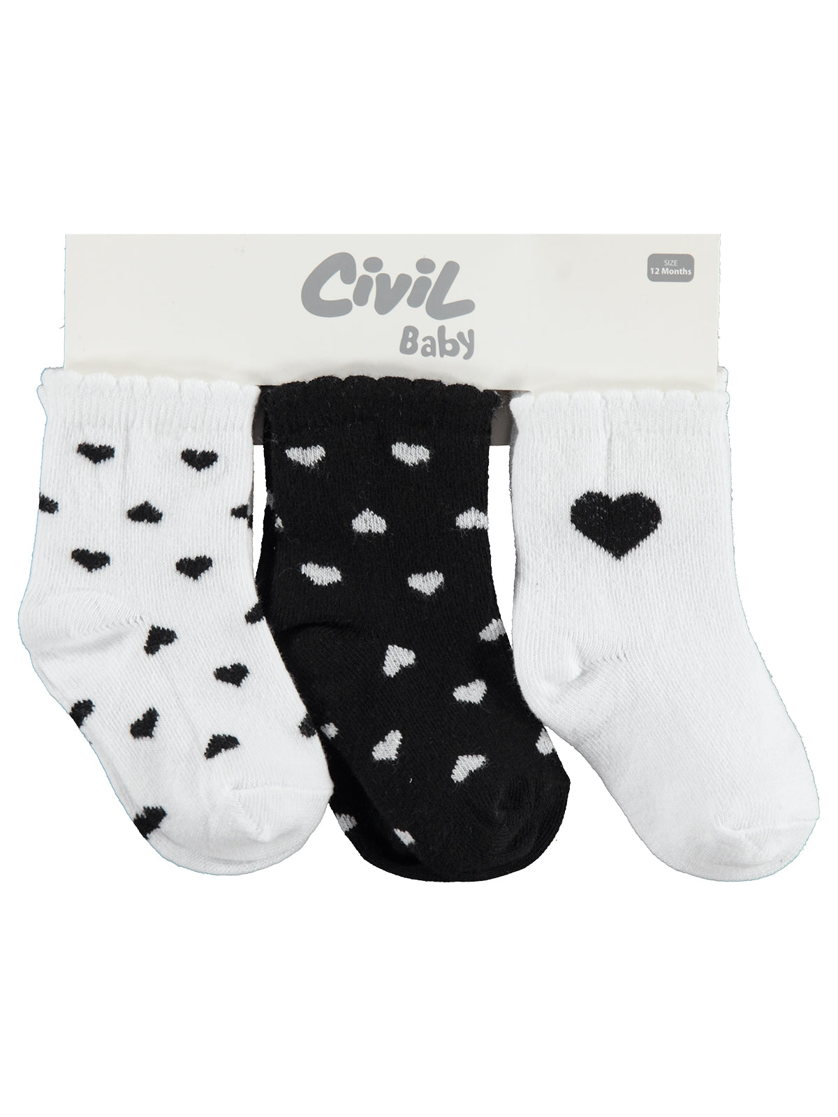 Civil Baby Kalp 3'lü 6- Bebek Kız Çorap Set