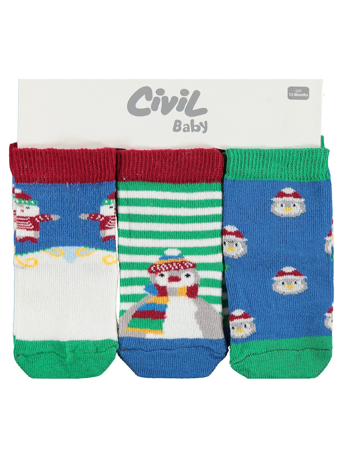 Civil Baby Pengui 3'lü 6- Bebek Kız Çorap Set
