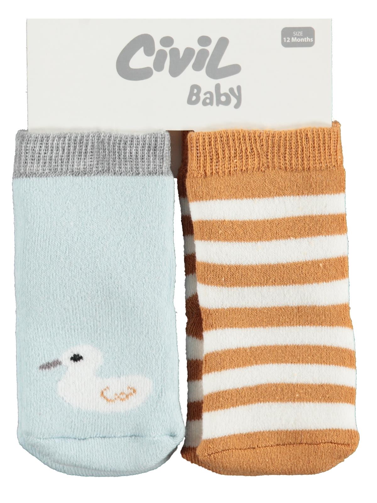 Civil Baby Ördek Havlu 6-18 Ay 2'li Bebek Erkek Çorap Set