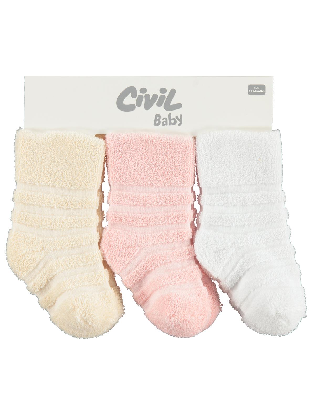 Civil Baby Çemberli Basic Havlu 6-18 Ay 3'lü Bebek Kız Çorap Set