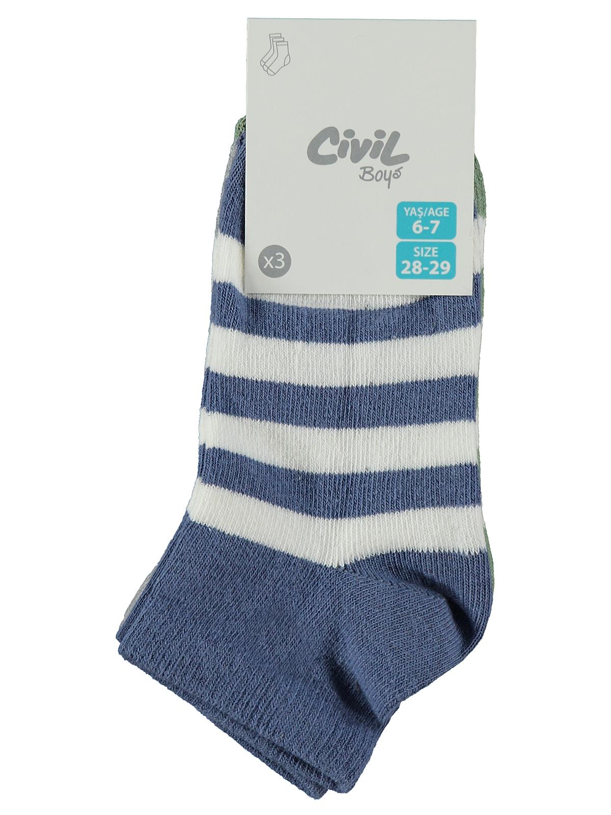 Civil Erkek Çocuk Çemberli 3'lü Erkek Patik Çorap | Baskılı | Okul Kreş ve Günlük Kullanım