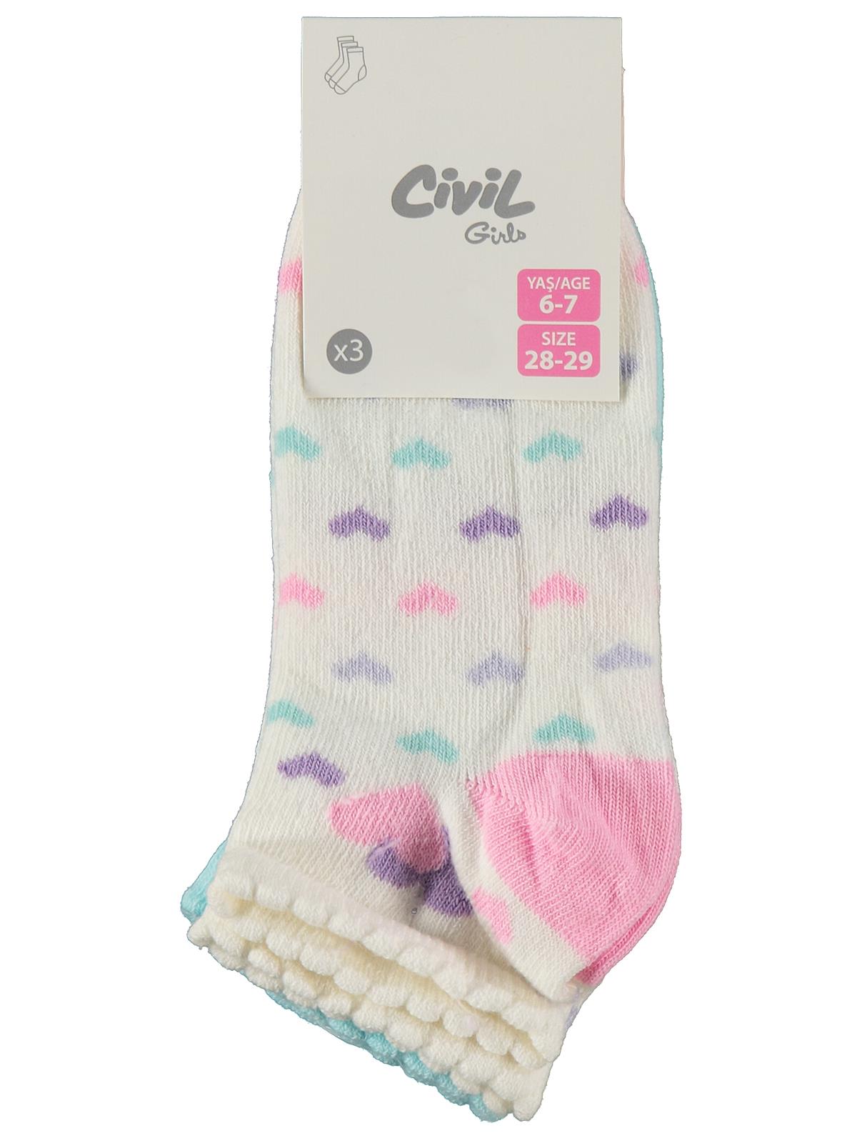 Civil Girls Kalp 3'lü 2-12 Yaş Kız Patik Çorap - Standart