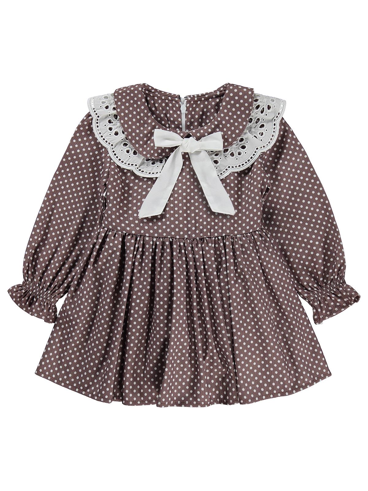 Obelia Dantel Yaka Fiyonklu 2-5 Yaş Elbise - Kahve