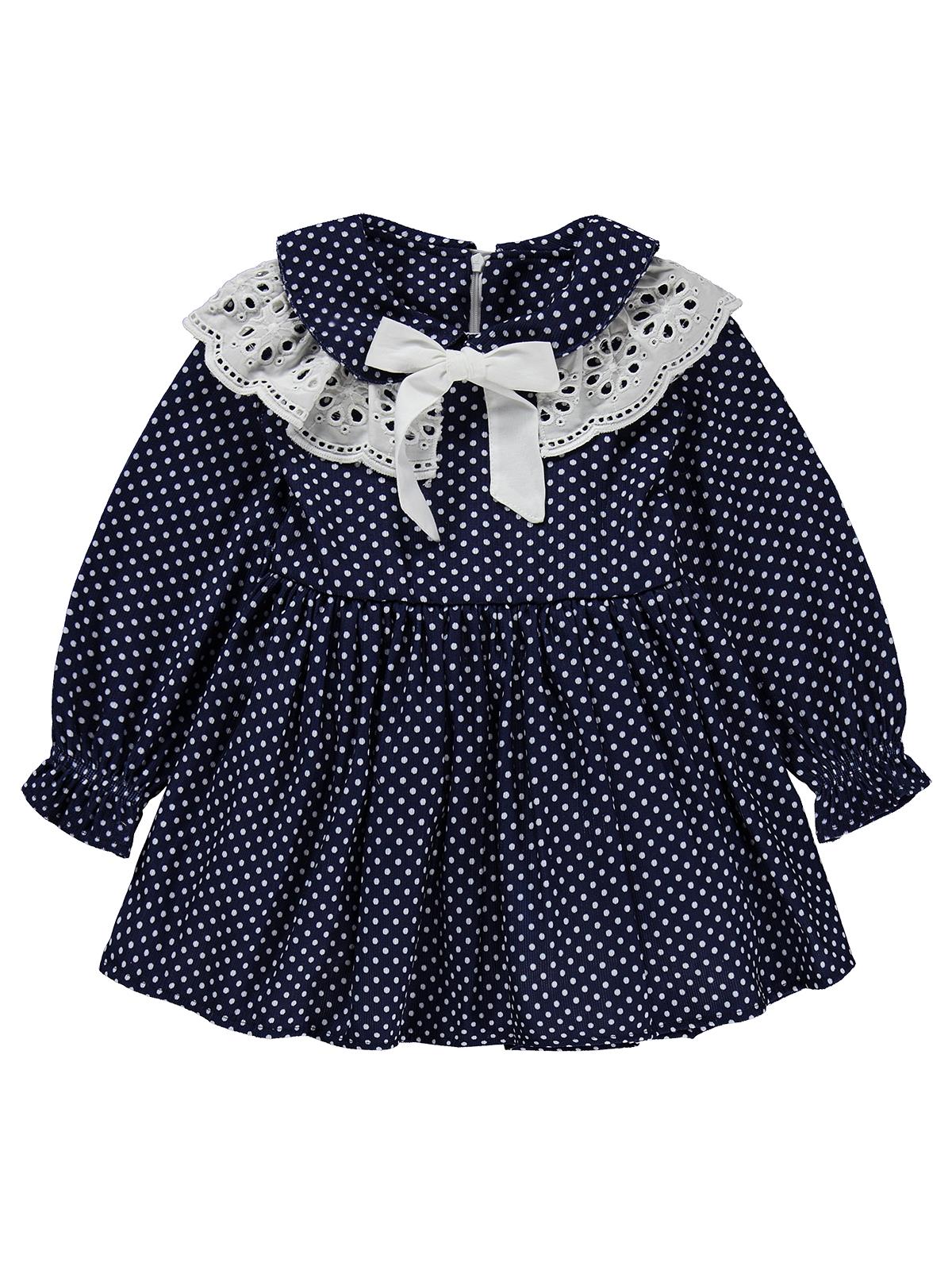 Obelia Dantel Yaka Fiyonklu 2-5 Yaş Elbise - Lacivert