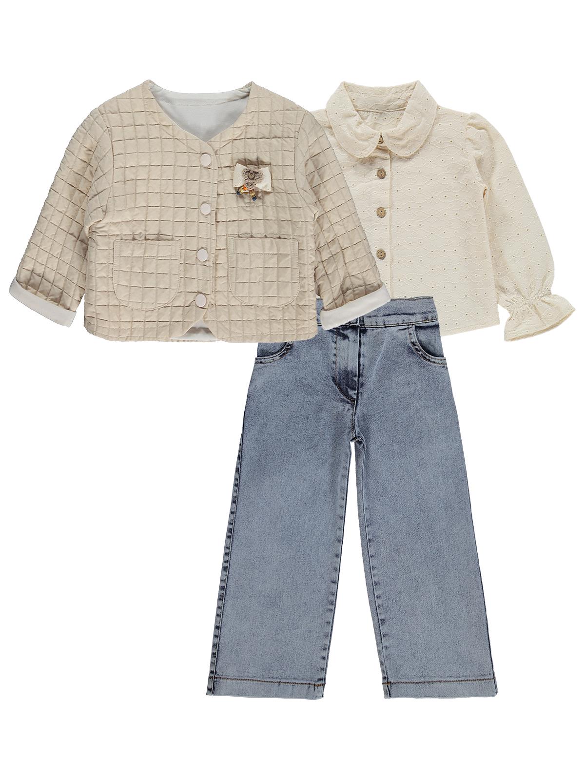 Obelia Kız Çocuk Hırkalı Gömlekli 2-5 Yaş Takım - Bej