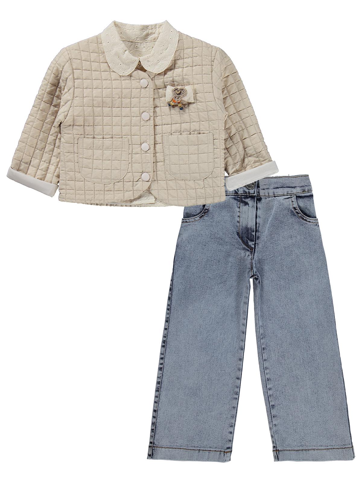 Obelia Kız Çocuk Hırkalı Gömlekli 2-5 Yaş Takım - Bej