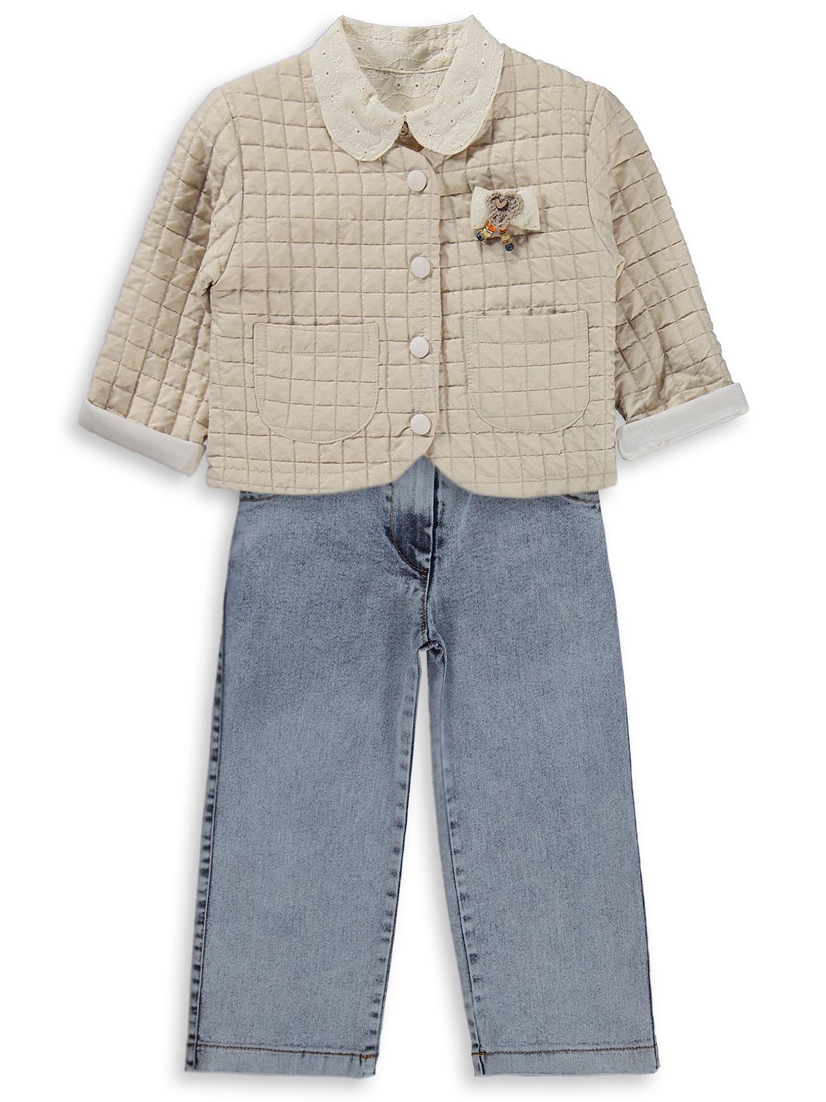 Obelia Kız Çocuk Hırkalı Gömlekli 2-5 Yaş Takım - Bej