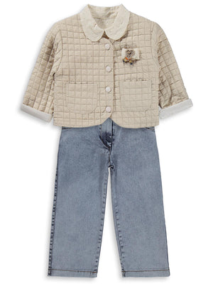 Obelia Kız Çocuk Hırkalı Gömlekli 2-5 Yaş Takım - Bej