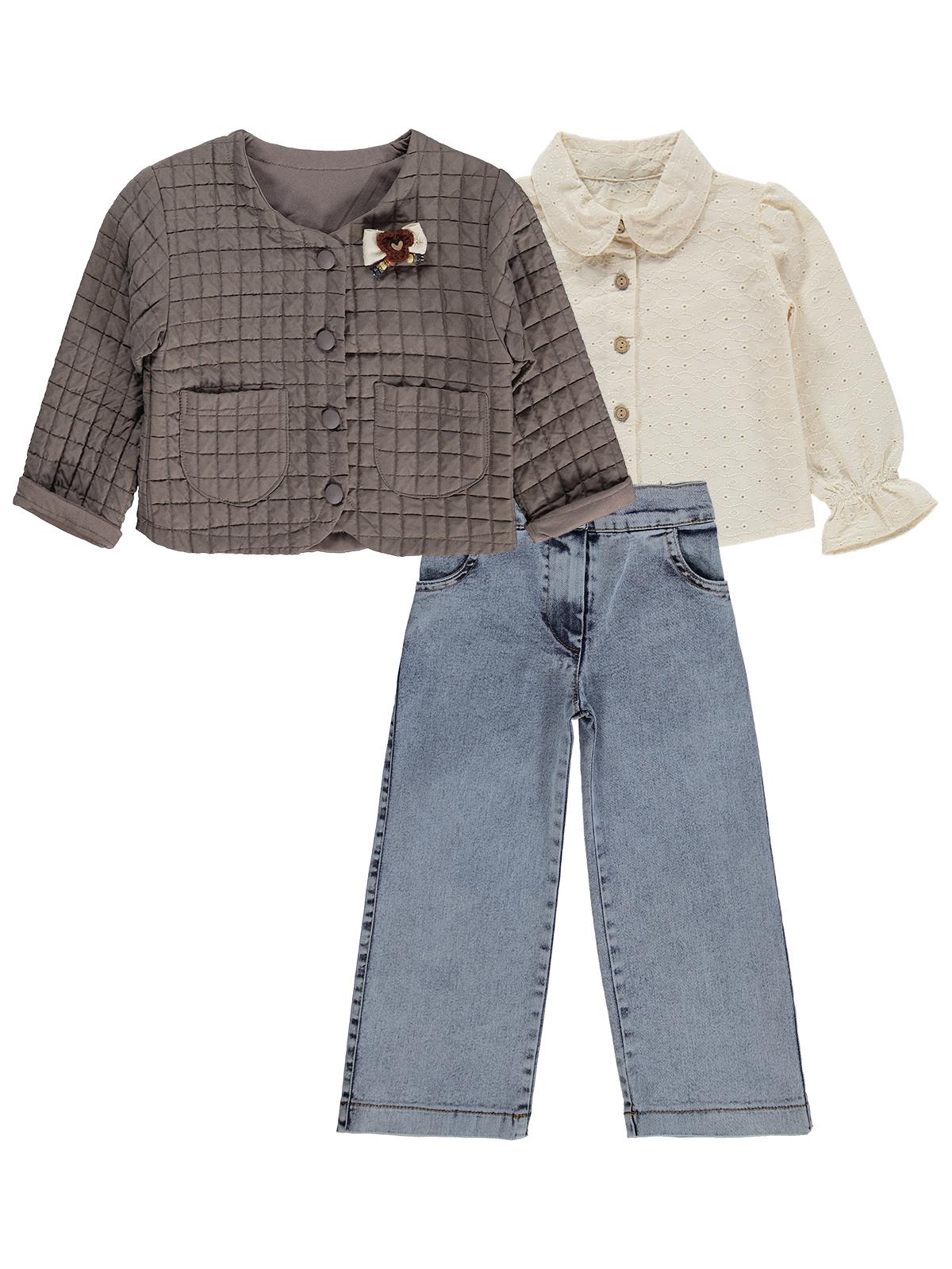 Obelia Kız Çocuk Hırkalı Gömlekli 2-5 Yaş Takım - Kahve