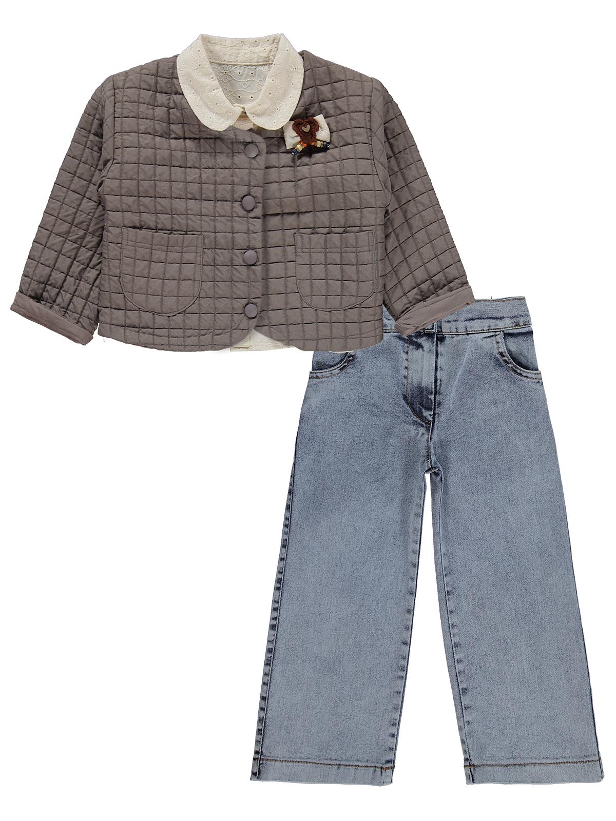 Obelia Kız Çocuk Hırkalı Gömlekli 2-5 Yaş Takım - Kahve