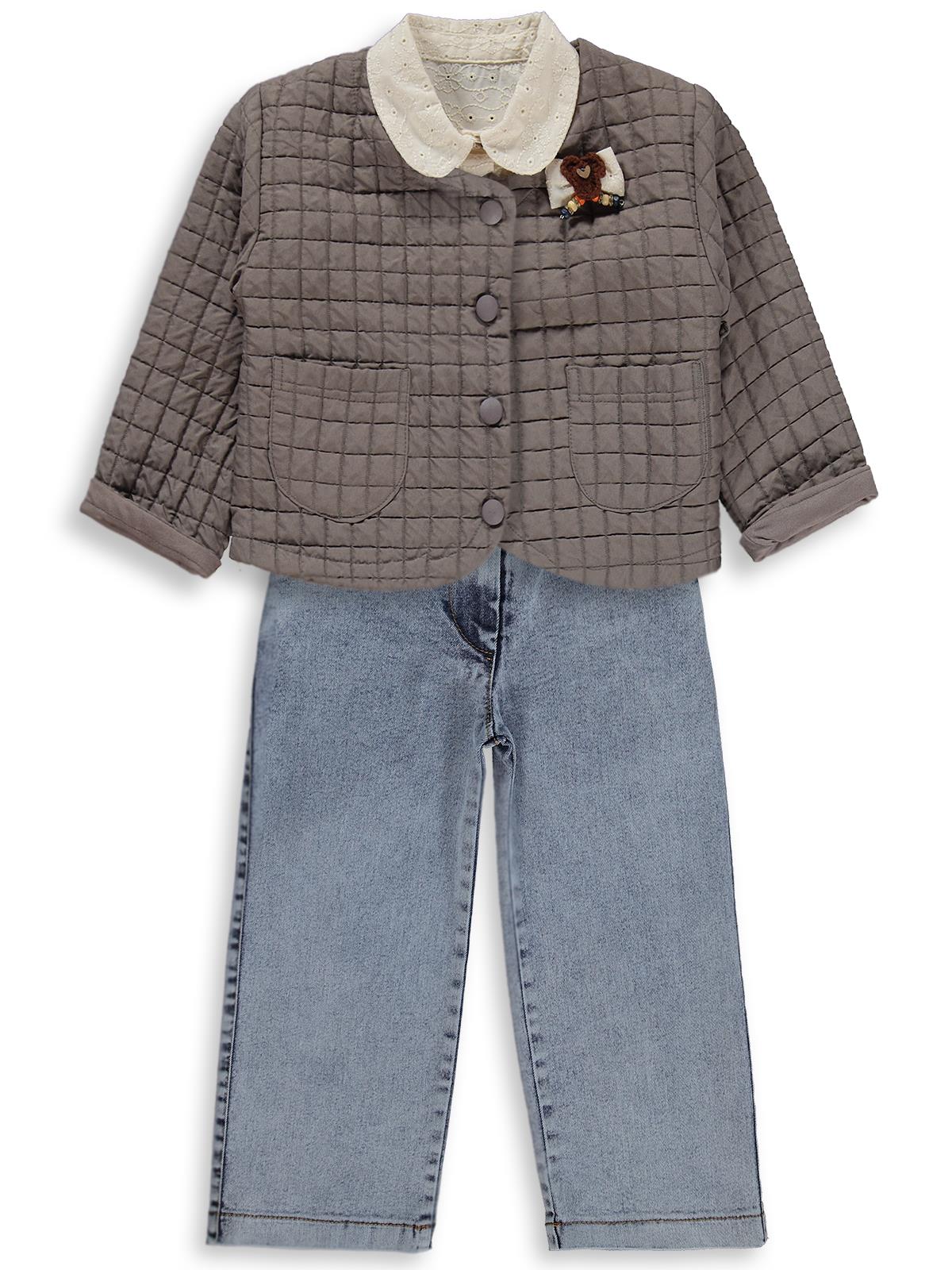 Obelia Kız Çocuk Hırkalı Gömlekli 2-5 Yaş Takım - Kahve