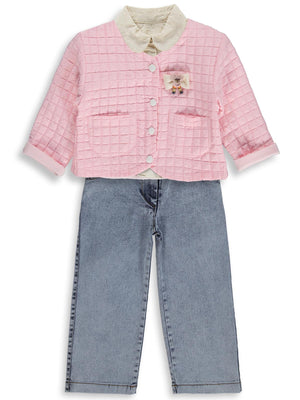 Obelia Kız Çocuk Hırkalı Gömlekli 2-5 Yaş Takım - Pembe