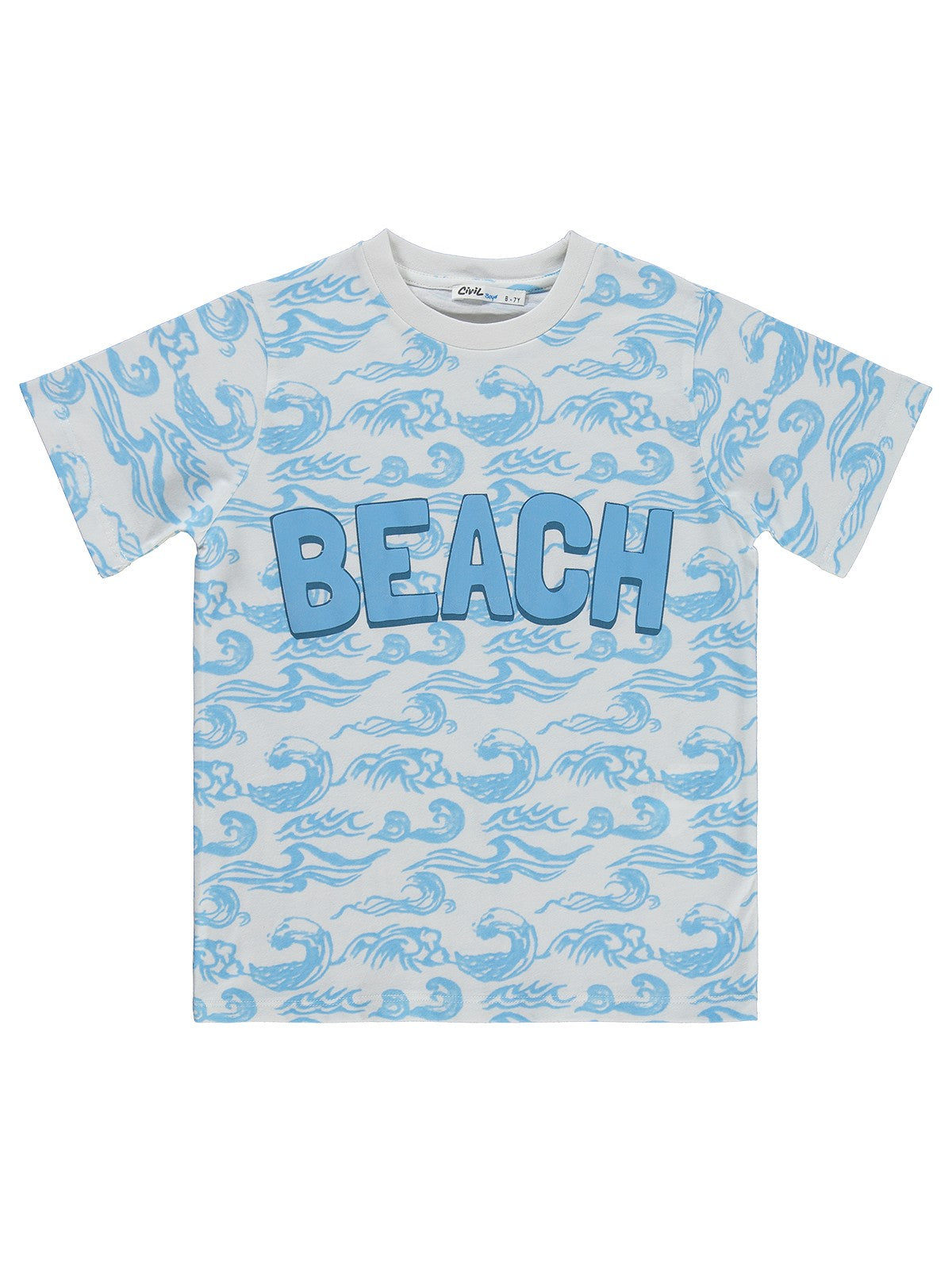 Civil Boys Beach Baskılı 10-13 Yaş Tişört - Kırık Beyaz