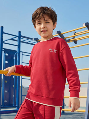Civil Erkek Çocuk Pike Active Sweatshirt | Pike Uzun Kol Kapşonlu | Okul Kreş ve Günlük Kullanım - Bordo