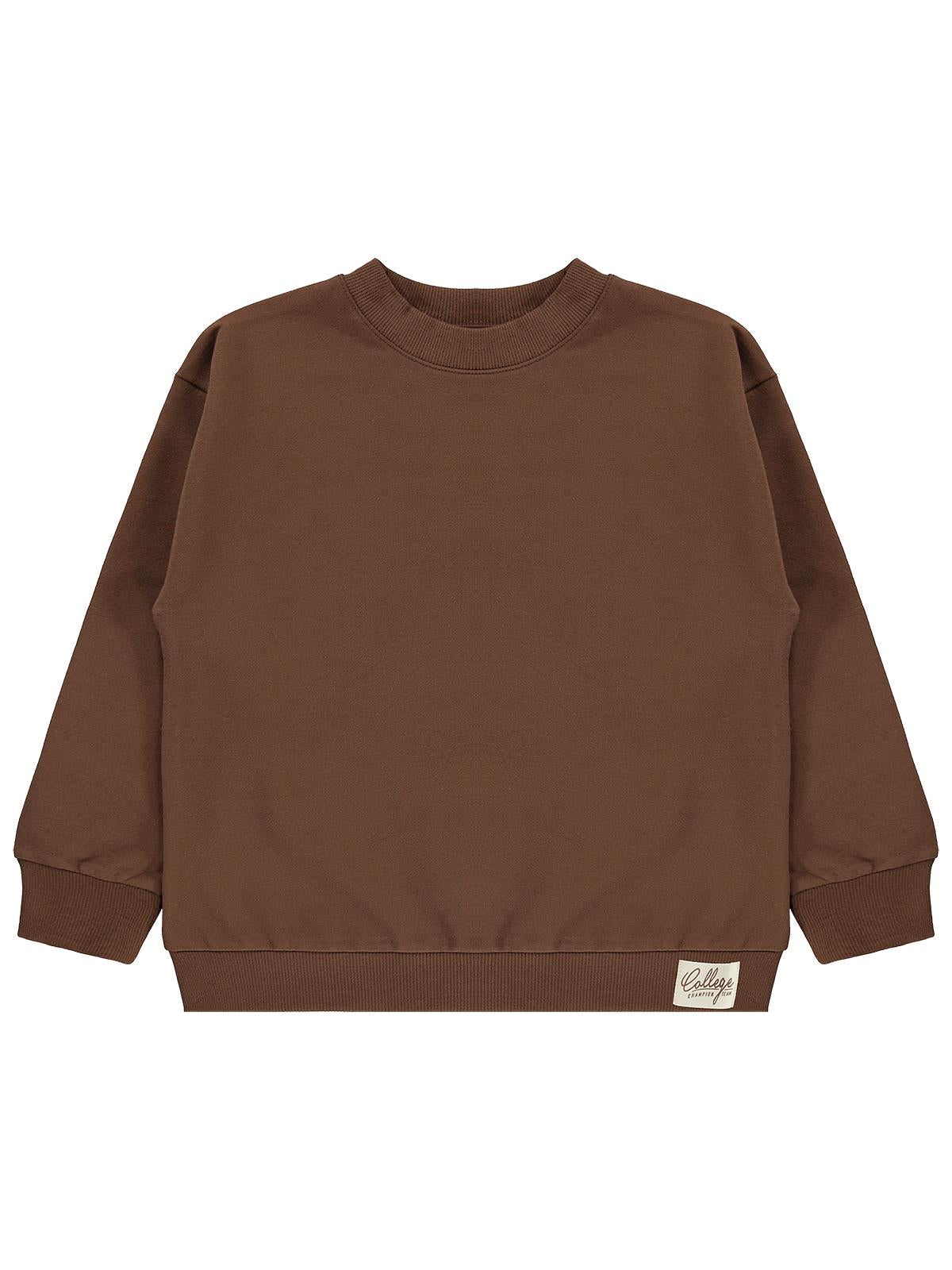 Civil Boys Erkek Çocuk Basic Sweatshirt | Fırçalı 2 İp Uzun Kol | Okul Kreş ve Günlük Kullanım - Kahverengi