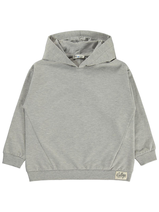 Civil Erkek Çocuk Basic Kapşonlu Sweatshirt | Fırçalı 2 İp Uzun Kol | Okul Kreş ve Günlük Kullanım - Gri