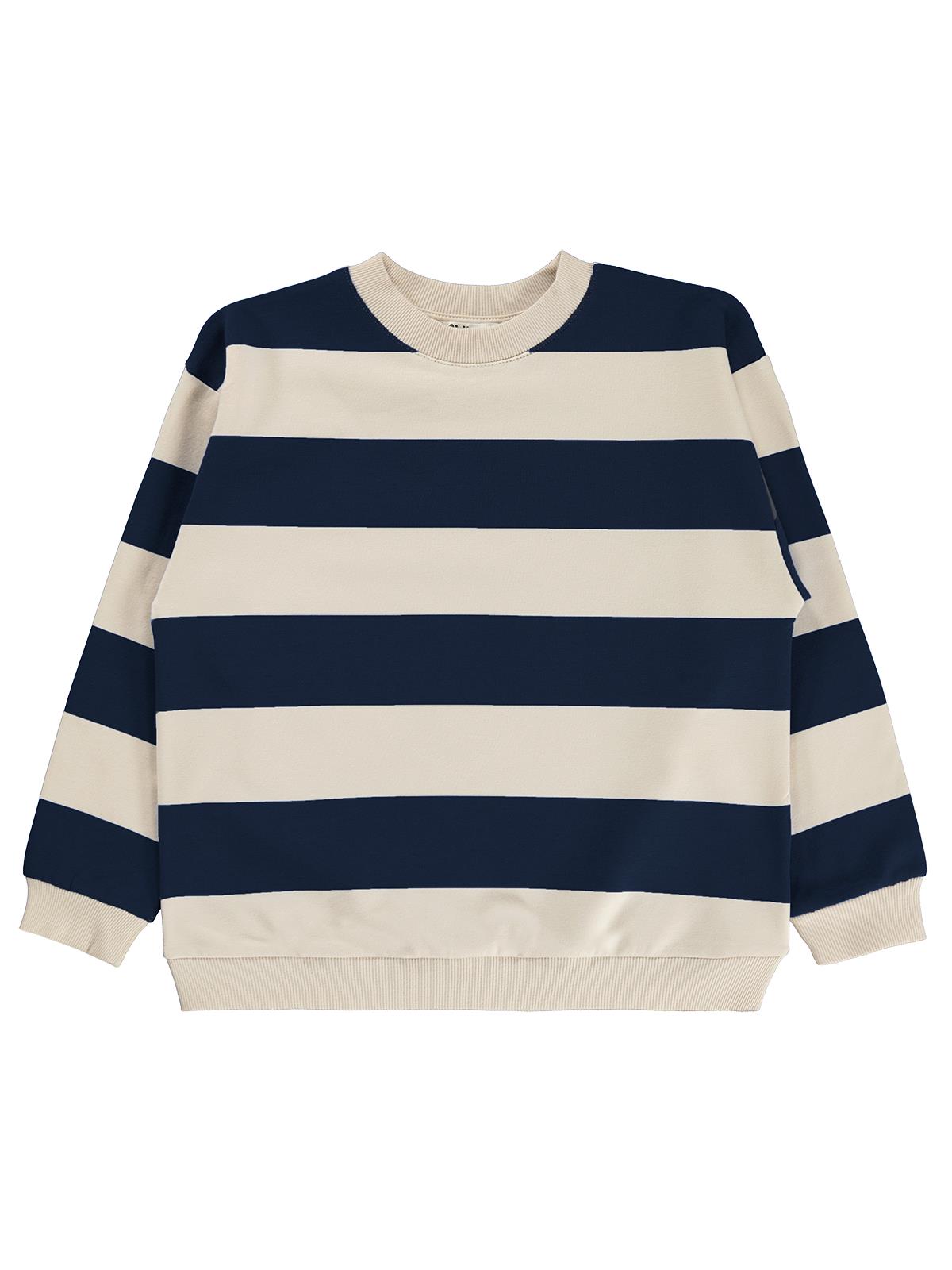 Civil Erkek Çocuk Kalın Çizgili Basic Sweatshirt | 2 İp Uzun Kol | Okul Kreş ve Günlük Kullanım - Lacivert