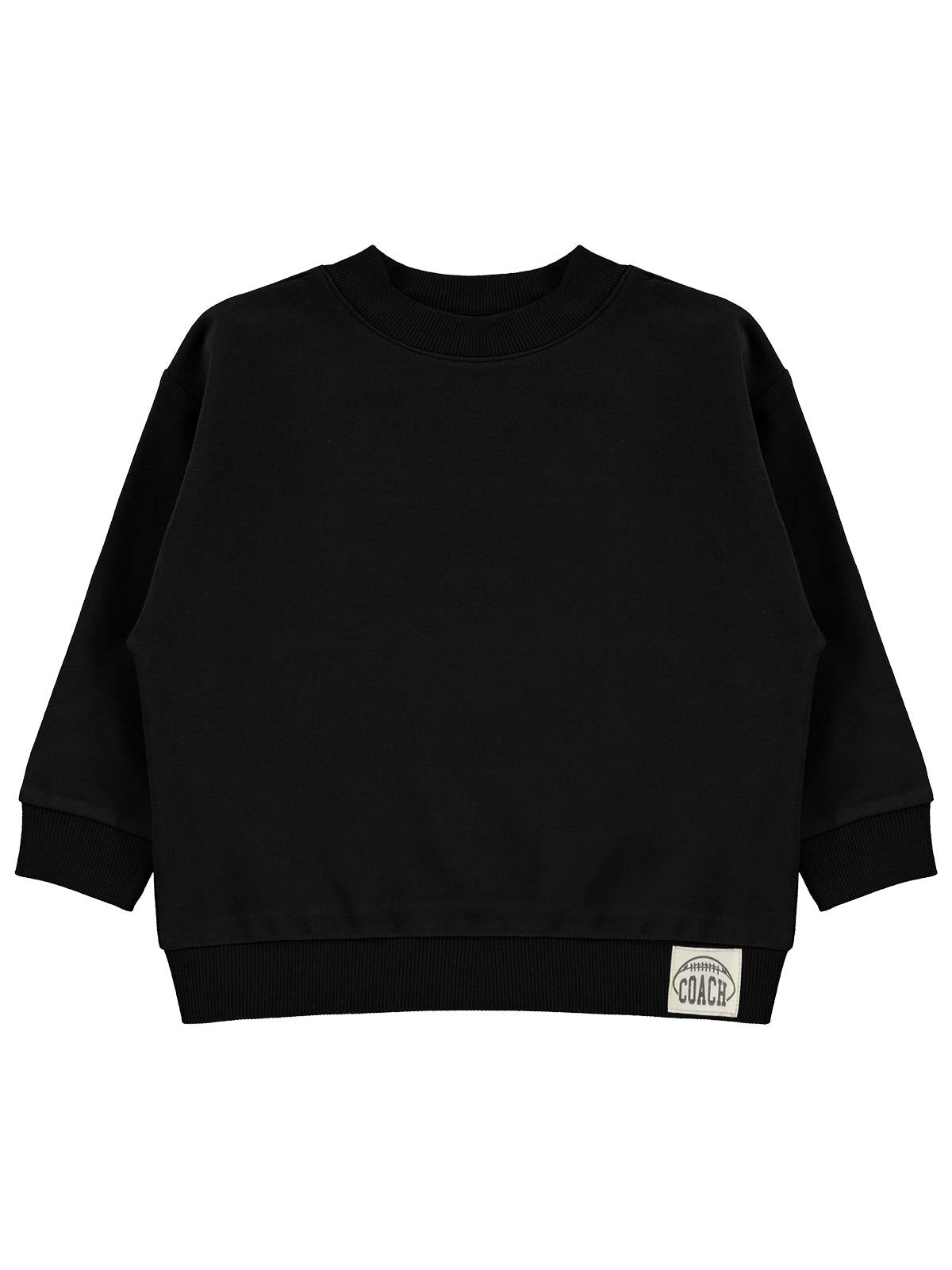 Civil Erkek Çocuk Basic Sweatshirt | Fırçalı 2 İp Uzun Kol | Okul Kreş ve Günlük Kullanım - Siyah