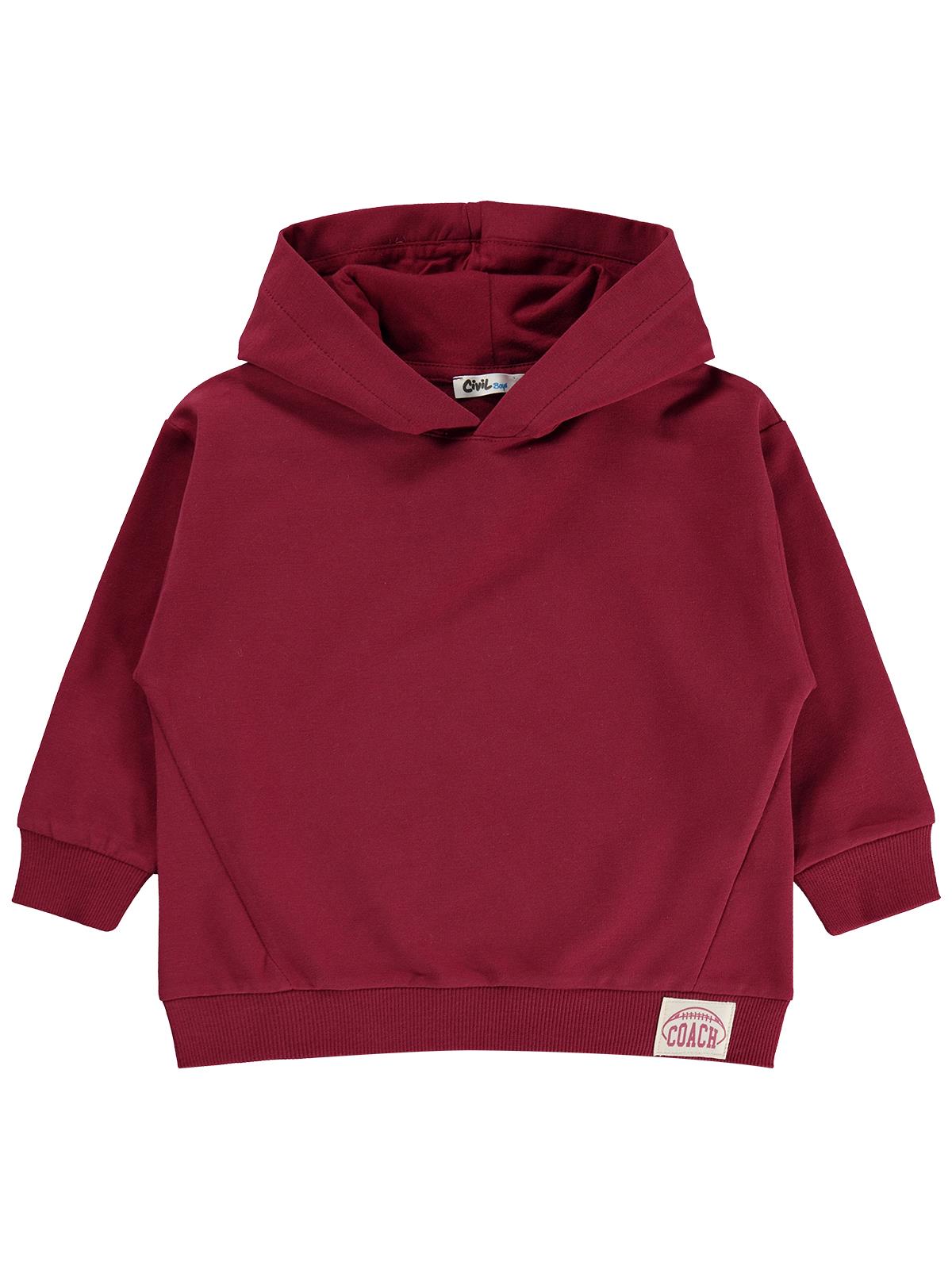 Civil Boys Erkek Çocuk Basic Kapşonlu Sweatshirt | Fırçalı 2 İp Uzun Kol | Okul Kreş ve Günlük Kullanım - Bordo