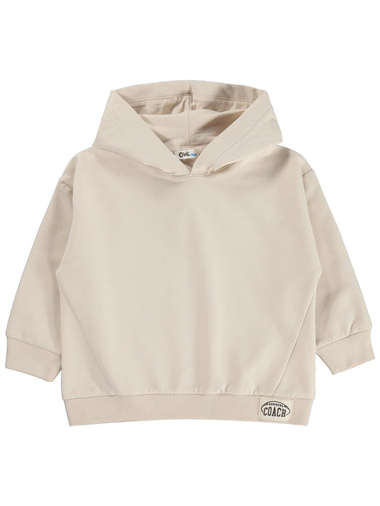Civil Boys Erkek Çocuk Basic Kapşonlu Sweatshirt | Fırçalı 2 İp Uzun Kol | Okul Kreş ve Günlük Kullanım - Bej