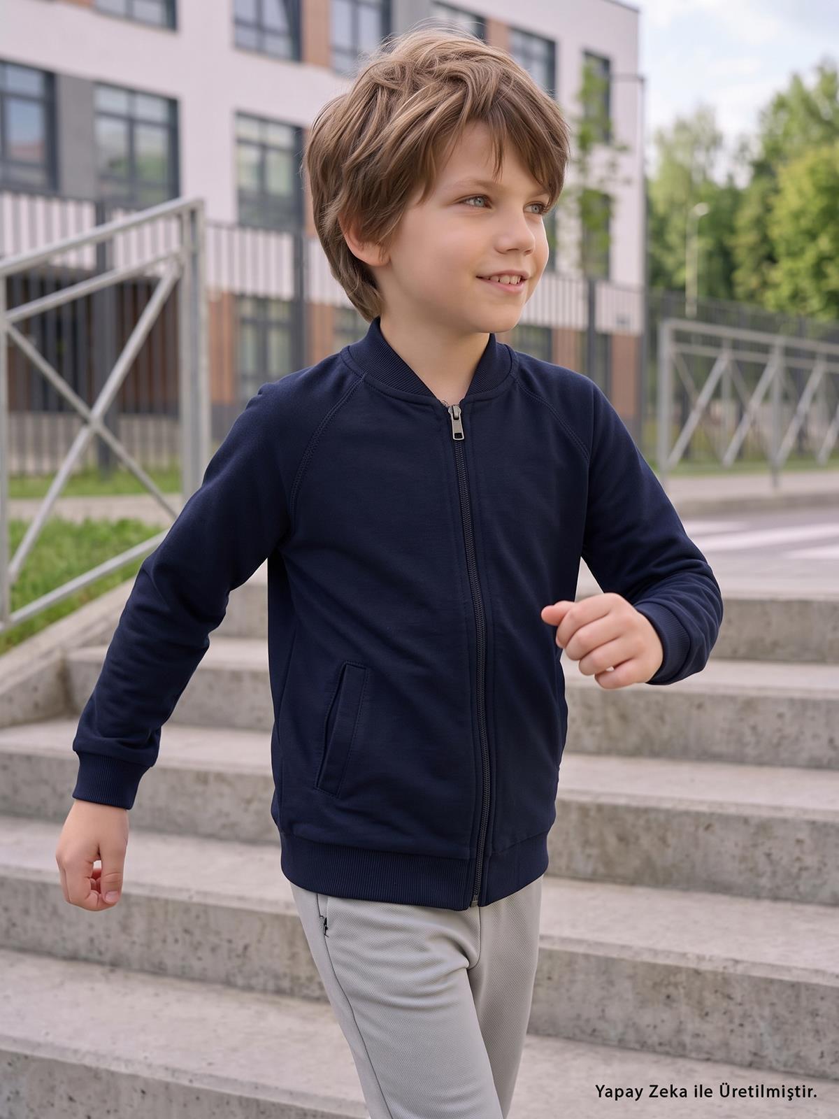 Civil Boys Erkek Çocuk Pike Hırka | Pike | Okul Kreş ve Günlük Kullanım - Siyah
