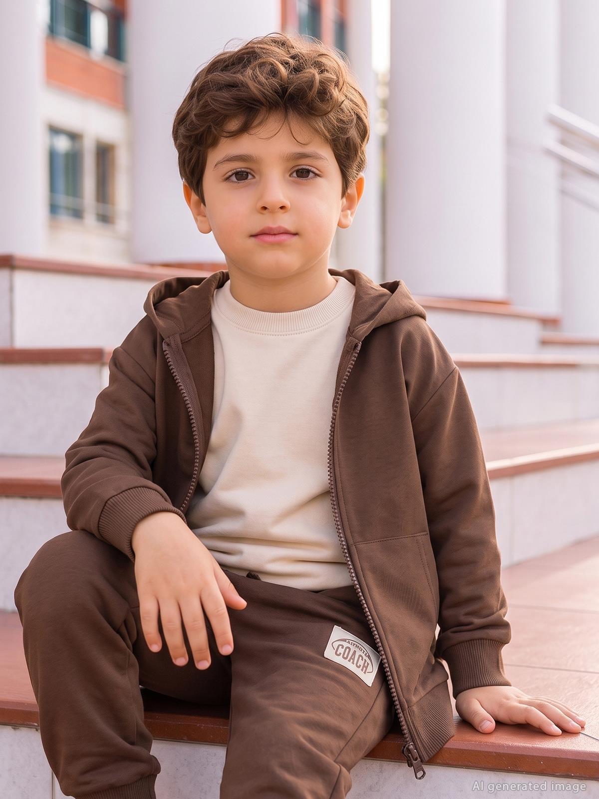 Civil Boys Basic Kapşonlu 2-5 Yaş Hırka - Kahverengi