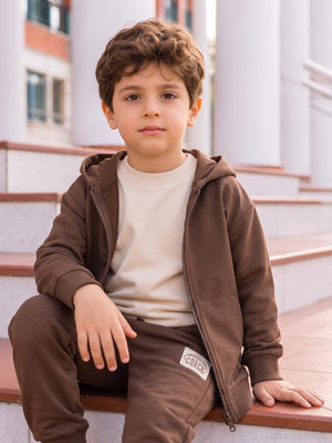 Civil Boys Basic Kapşonlu 2-5 Yaş Hırka - Kahverengi