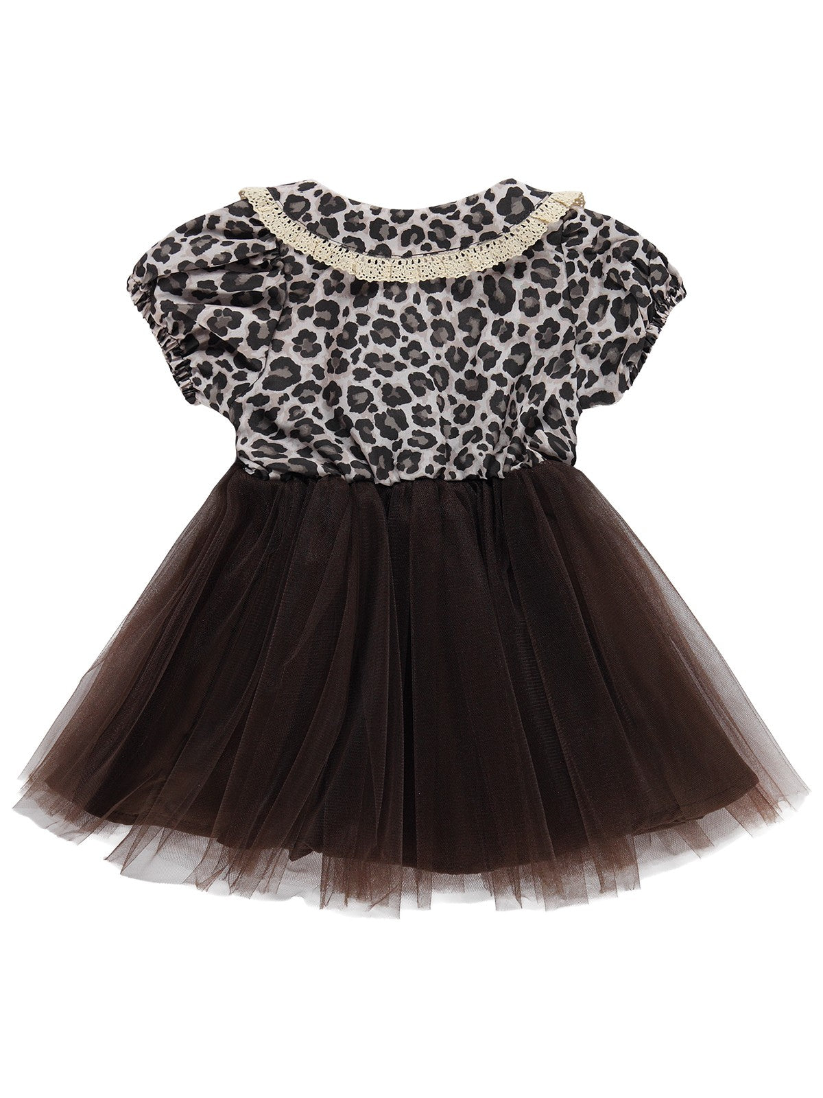 Civil Baby Leopar Empirme Kurdelalı 6-18 Ay Elbise - Kahverengi