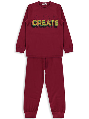 Civil Boys Create Baskılı 6-9 Yaş Pijama Takımı - Bordo
