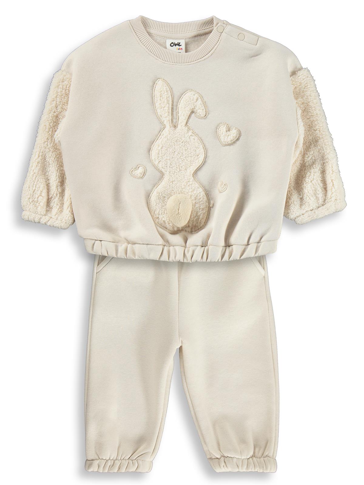 Civil Baby Tavşan Velsoft Aplike Garnili 6-18 Ay Takım - Bej
