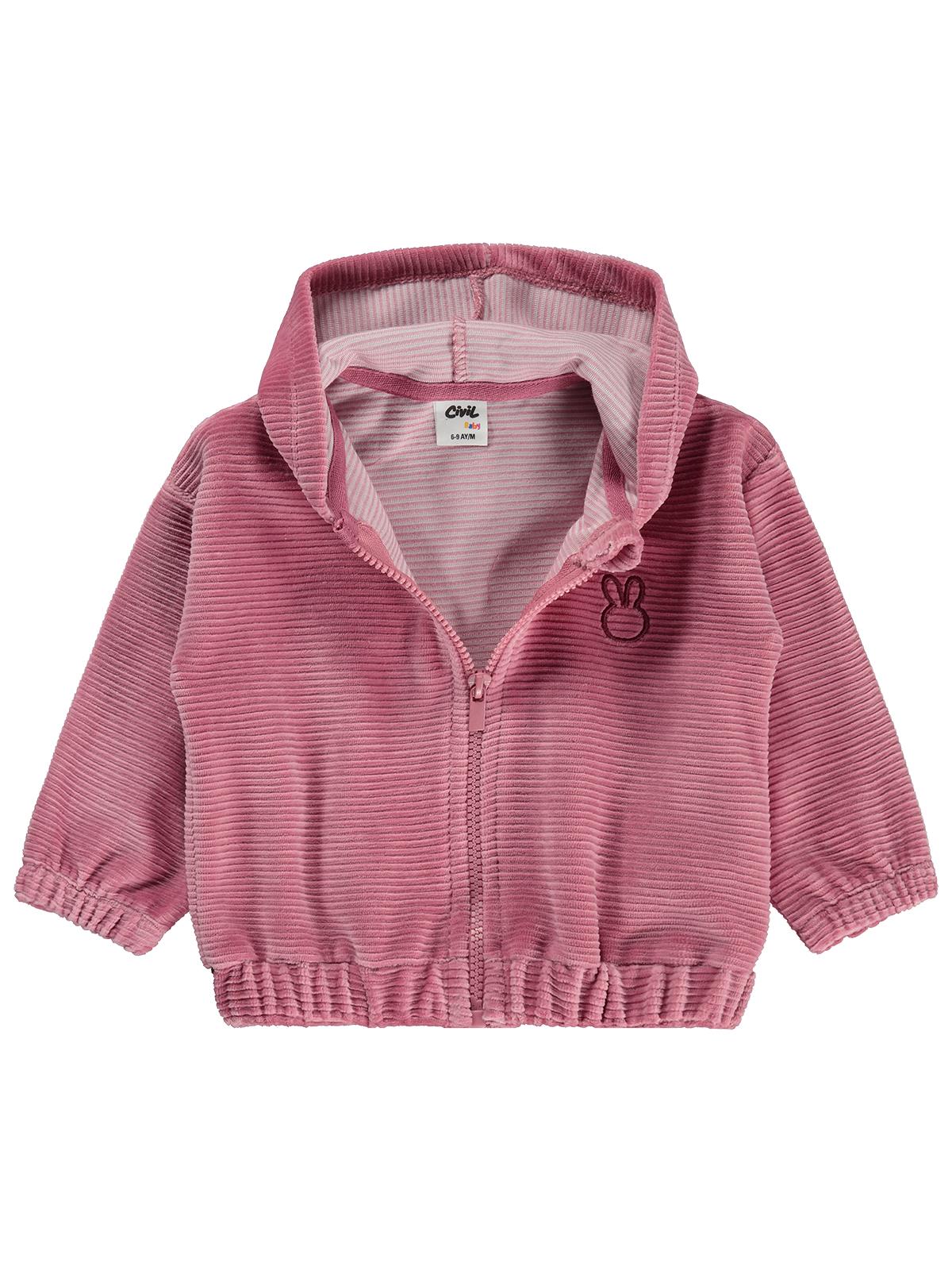 Civil Baby Tavşan Nakış Çizgi Dokulu 6-18 Ay Hırka - Pembe