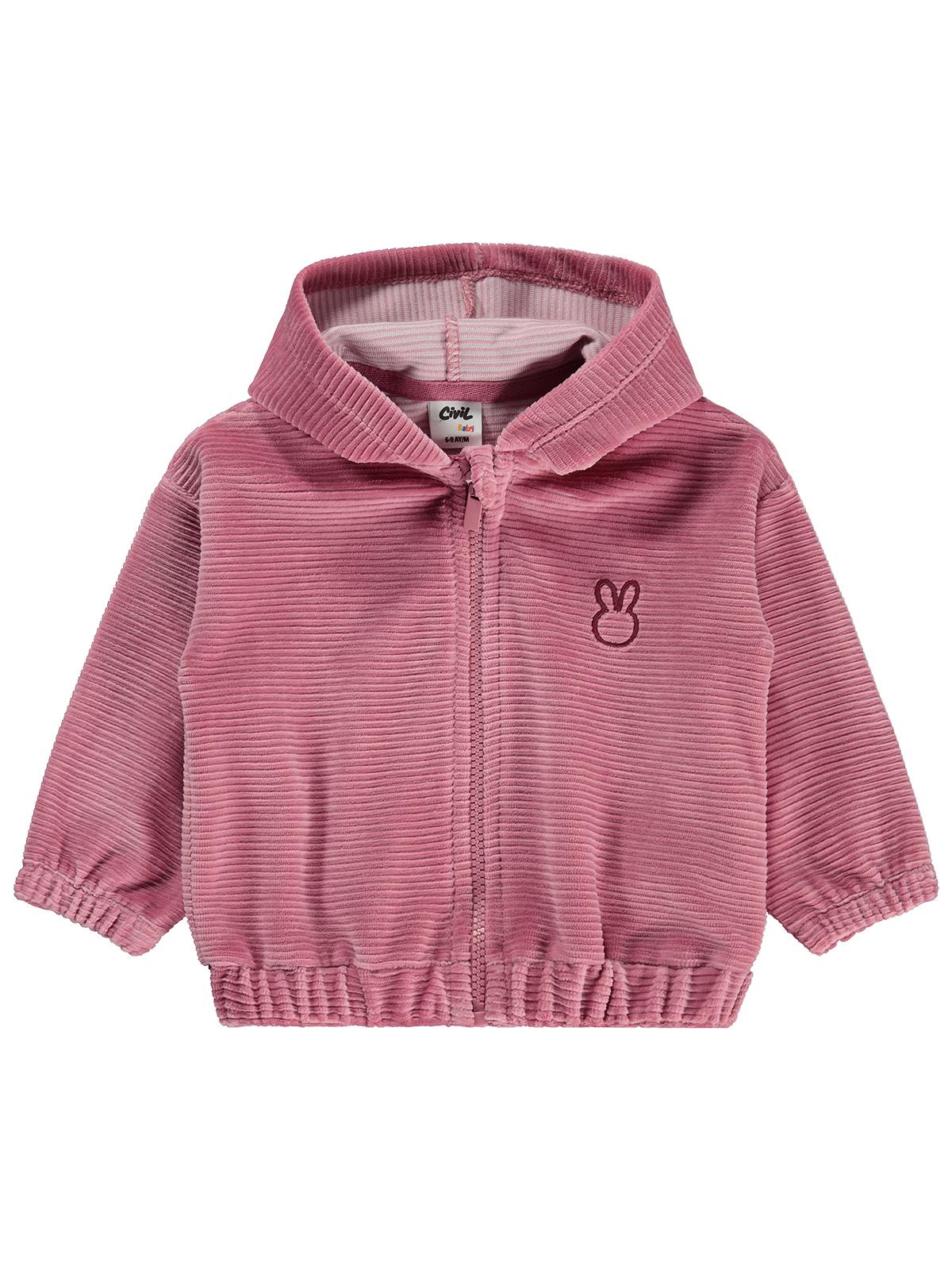 Civil Baby Tavşan Nakış Çizgi Dokulu 6-18 Ay Hırka - Pembe