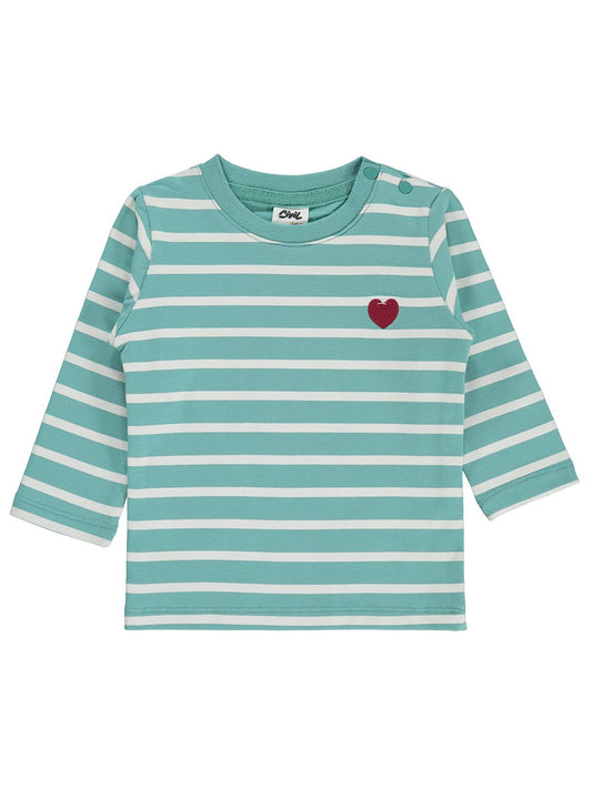 Civil Baby Kalp Nakışlı Çizgili 6-18 Ay Sweatshirt - Yeşil