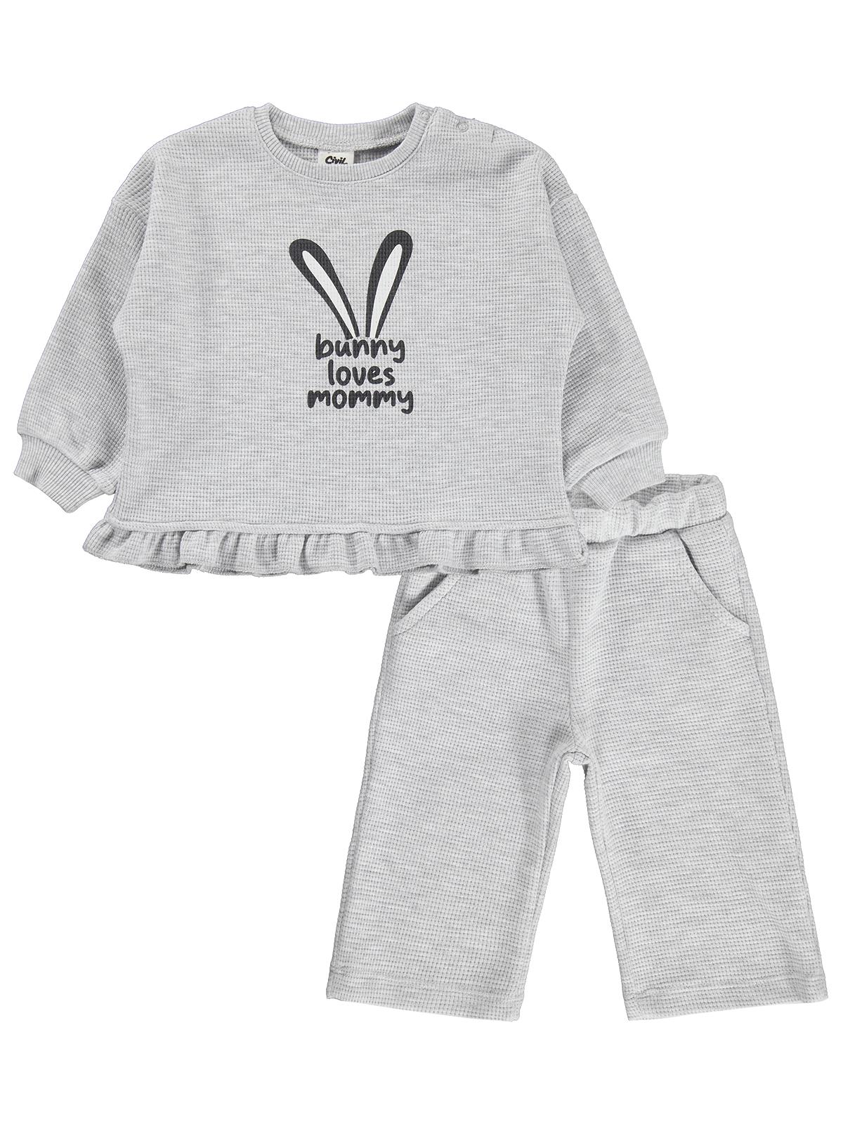 Civil Baby Bunny Loves Mommy Baskılı 6-18 Ay Takım - Gri