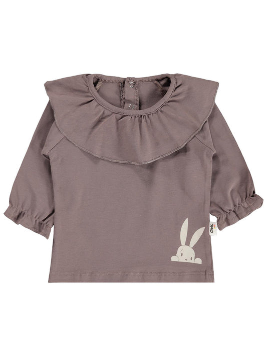 Civil Baby Tavşan Baskılı Kolu Büzgülü 6-18 Ay Sweatshirt - Kahverengi