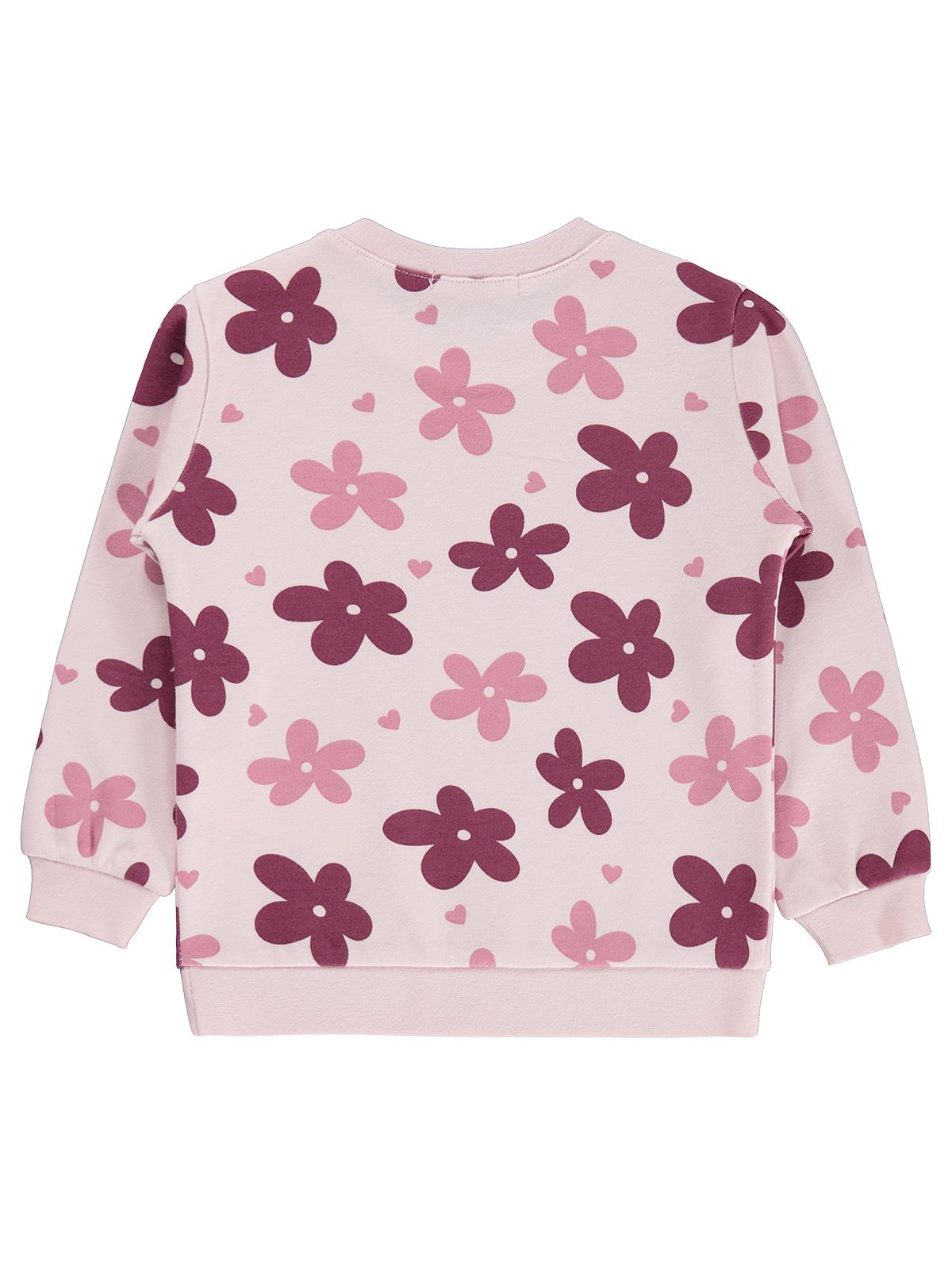 Civil Kız Çocuk Büyük Çiçek Desenli Sweatshirt | İnterlok Uzun Kol | Okul Kreş ve Günlük Kullanım - Pembe