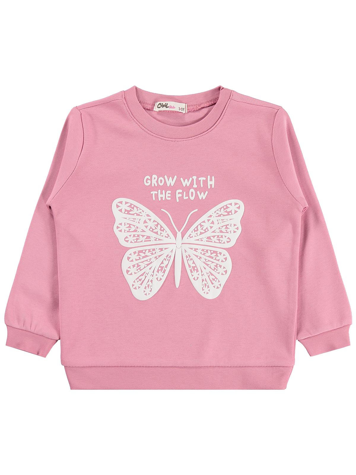 Civil Girls Kelebek Baskılı 2-5 Yaş Sweatshirt  - Pembe